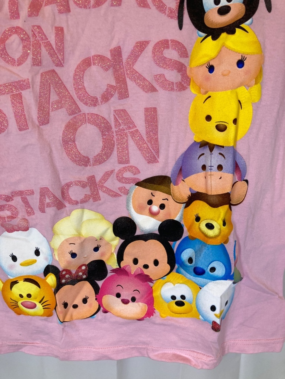 Disney Tsum Tsum Pink YOUTH Shirt Sz L 10/12 Small Marks Glitter Accent - Picture 7 of 14